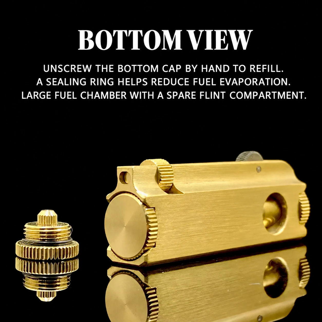 Soft flame pipe lighter bottom refill and spare flint compartment